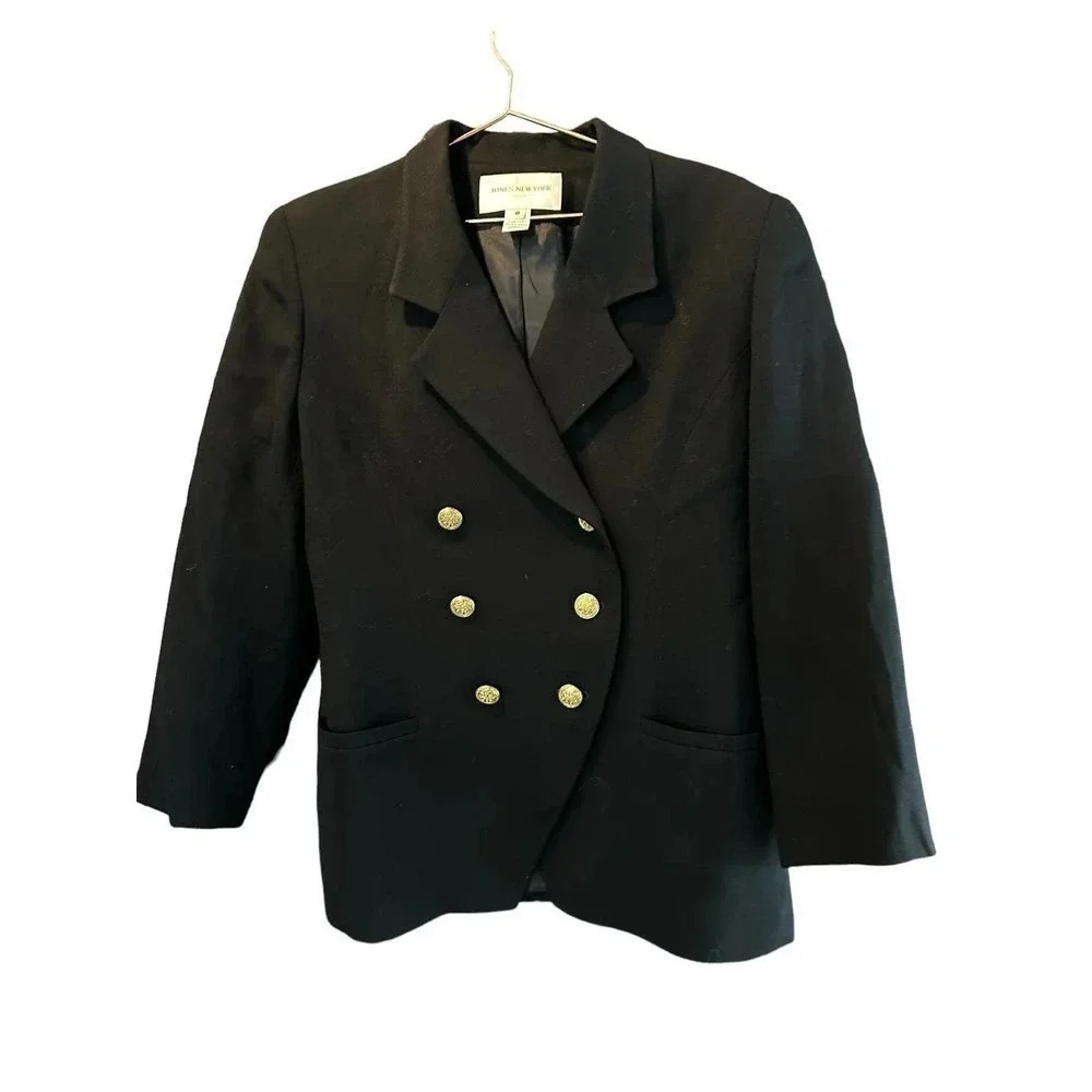 Jones New York Suit Women's Black Long Sleeve Button Front Pea Coat Size 8